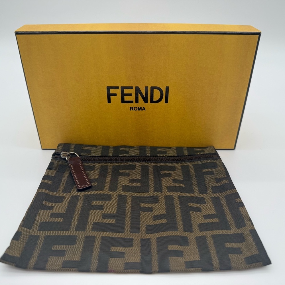 Fendi Brown and Black FF Logo Zip Card Pouch